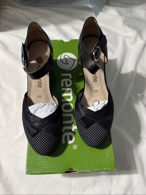 Remonte D0808-02 Mary Jane Heels Black Polka Dot Leather Shoes EU 36 US 5.5 NIB